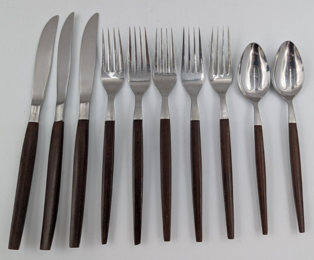 Epic Forged Stainless Brown Flatware MCM 10 Pieces Spoons Forks Knives
